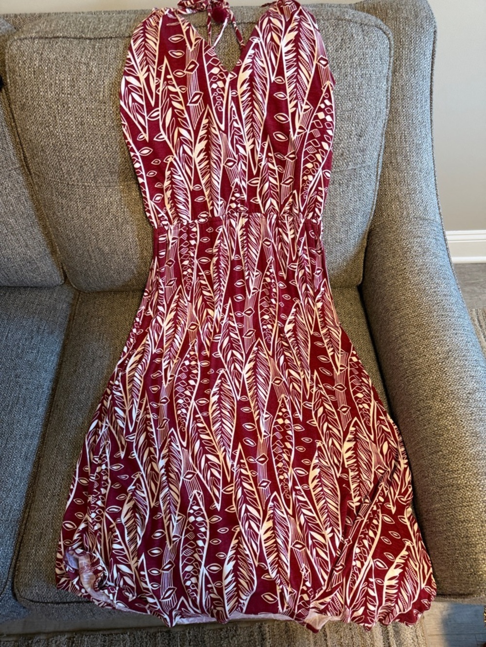 LOFT Beach Women’s Boho Halter Maxi Dress Burgundy/ white Small